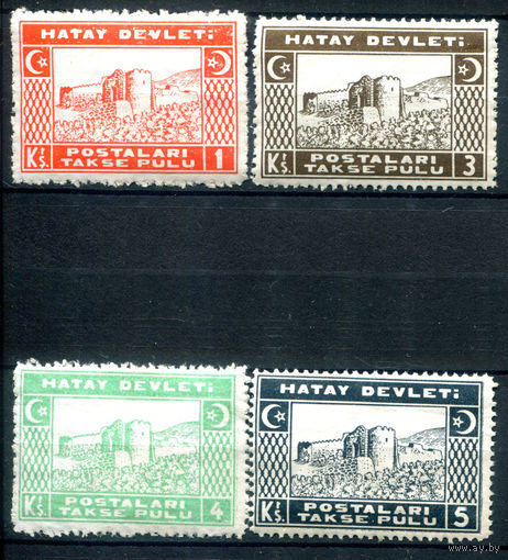 Французская подмандатная территория Хатай, Александретта (Турция) - 1939г. - архитектура, руины, служебные марки - 4 марки - полная серия, MNH с потрескавшимся клеем [Mi 6-9]. #4-W2-112-A-1