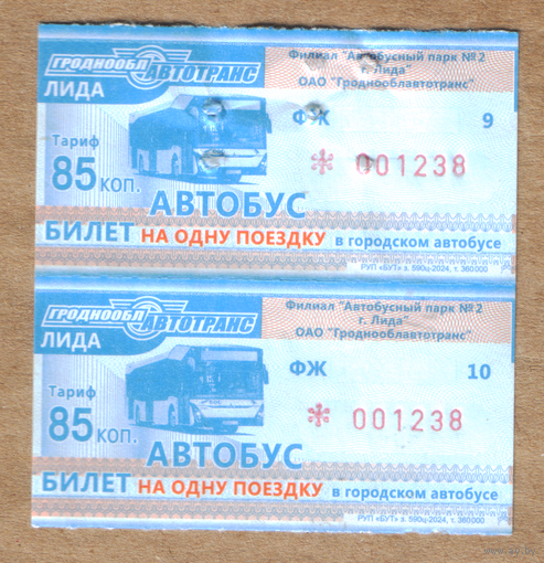 Талон автобус Лида ФЖ (пробитый и не пробитый)