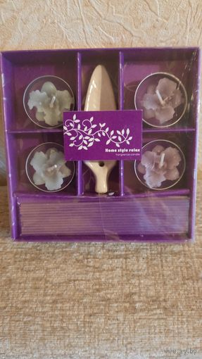 Набор свечей в виде цветка , подставка и аромапалочки