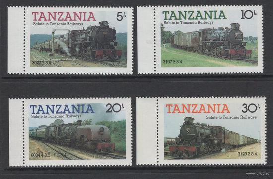 Танзания /Tanzania 1985** Железная дорога Поезда Паровозы Mi#268-271