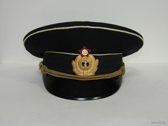 Фуражка офицерская черная. Краб. Металлизированный тренчик. ВВС ВМФ. Авиация военно-морского флота. Ретро СССР.