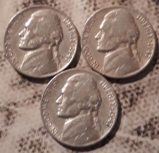 5 центов  1947 D P S США Джеферсон Все три МД