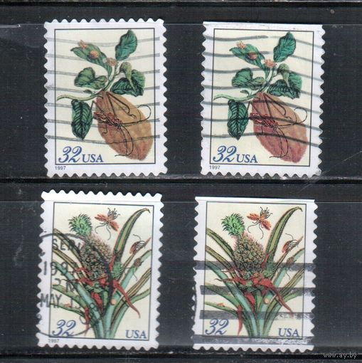 США-1997 (Мих.2806-2807  ВА+BD) ,  гаш. , Стандарт, Флора, Фауна, зубцовки