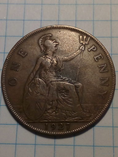 1 пенни Великобритания 1927 год.