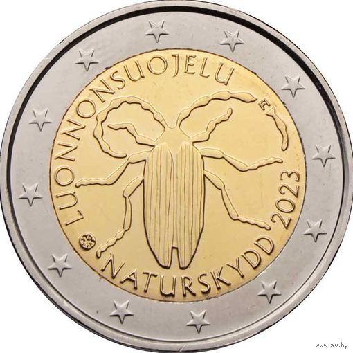 2 Евро Финляндия 2023 Первый закон Финляндии об охране природы 1923 года, Жук UNC из ролла