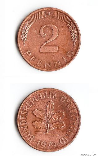 2 пфеннига Германия 1979 года(J)