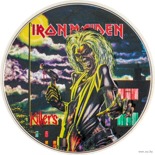 Острова Кука 5 долларов 2024г. "Iron Maiden – Killers". Монета в капсуле; подарочной рамке - футрляре; сертификат; коробка. СЕРЕБРО 31,10гр.(1 oz).