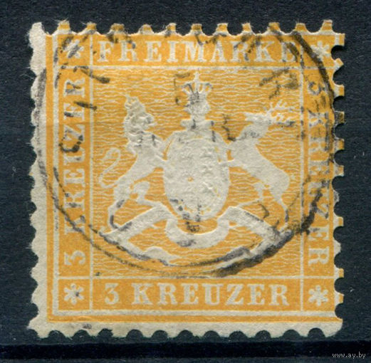 Королевство Вюртемберг - 1862г. - Герб Вюртемберга, 3 Kr - 1 марка - гашёная [Mi 22]. #1-Wu-14-A-1