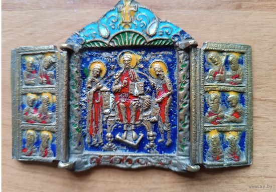 Складень "Деисус с приходящими". 10х5см. Лики позолоченные. староверы аргентина. торг