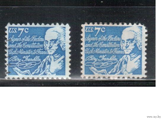 США-1972, (Мих.1086 х+у) , гаш. , Стандарт, Личности, Франклин (одиночка)(2), 2 типа бумаги