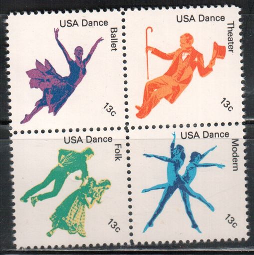 США-1978, (Мих.1335-1338) , ** , Культура, Танцы (полная серия)(1)