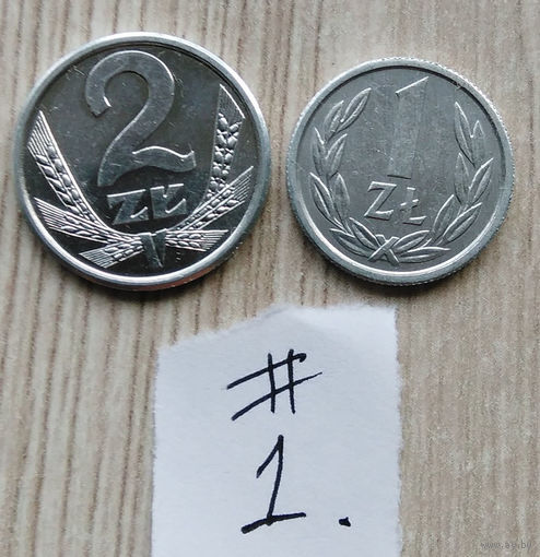 1 злотый,1989. 2 злотых 1989,  /одним лотом/ #1