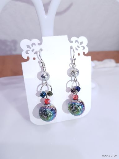 Серьги из камня лавы и кристаллов Сваровски, сталь