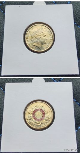 Распродажа!!! Австралия 2 доллара (100 лет высадке в Галлиполи /чтобы помнили/) 2015 г. UNC