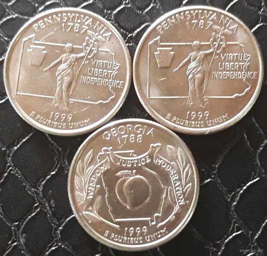 Квотер (25 центов) 1999 Пенсильвания D и Р. Джорджия D. Cостояние АU