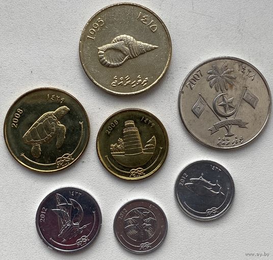 Мальдивы 1, 5, 10, 25, 50 лари 1, 2 руфии 1995 - 2012 г. Набор 7 монет