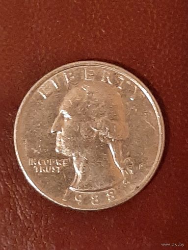 США 1 квотер 25 центов 1/4 доллара, 1988 P.