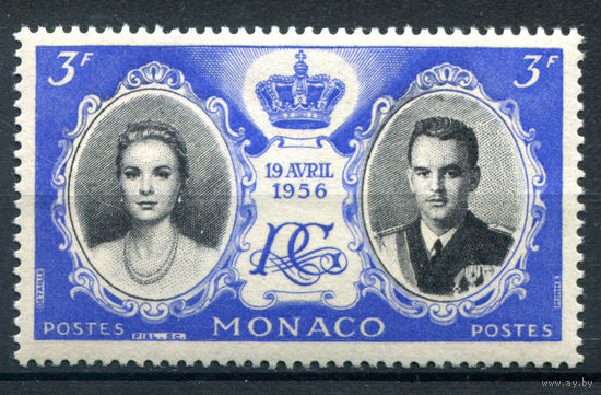 Монако - 1956г. - свадьба принца Ренье и Грейс Келли, 3 Fr - 1 марка - MNH [Mi 561]. #3-WB-91-A-1