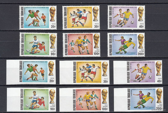 Спорт. Футбол. Того. 1974. 6 марок с/з и 6 марок б/з. Michel N 1017-1022 (102,5 е)