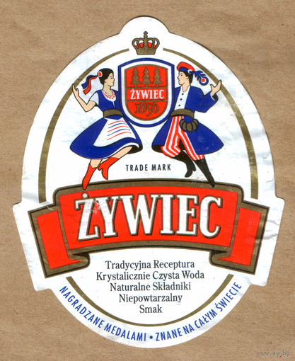 Этикетка пива Zywiec Польша б/у П675