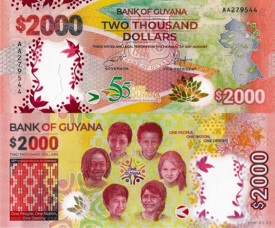 Гайана 2000 долларов образца 2022 года UNC pw42 серия АВ