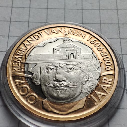 Нидерланды 1 рембрант 1 евро 2006 г. Памятная монета .400 летию со дня рождения Рембранта ван Рейна