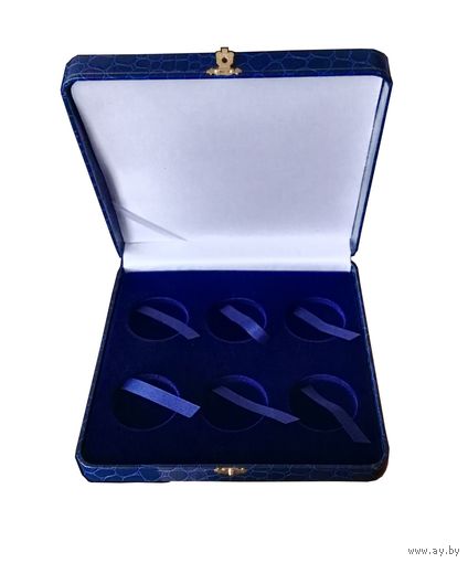 Футляр для 6 монет с капсулами  45.00 mm (20 руб. Ag) синий (Серия "Парусные корабли")