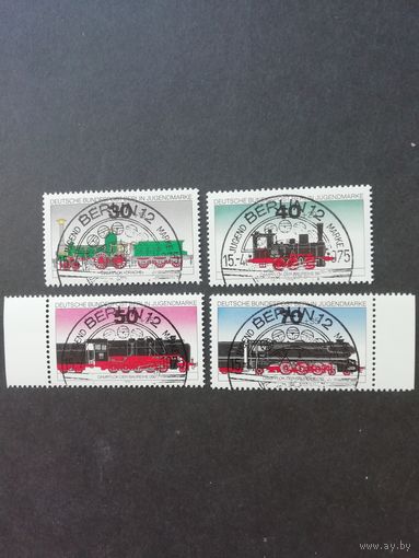 Западный Берлин 1975 Серия из 4 марок "Железнодорожный транспорт. Паровозы" (гашеные с клеем) Mi.488-491 каталог 6.50 евро