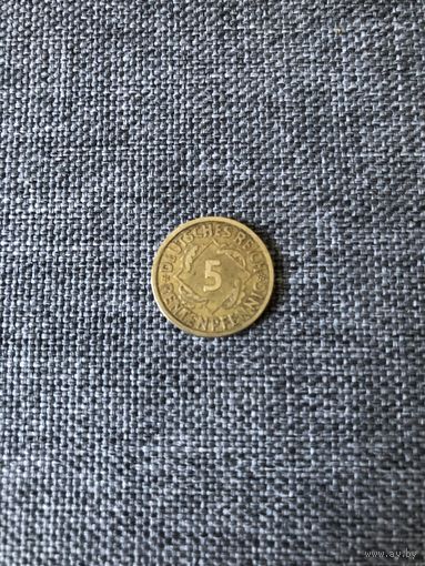 Монета 5 пфеннигов (rentenpfennig), A, 1924 г. Германия