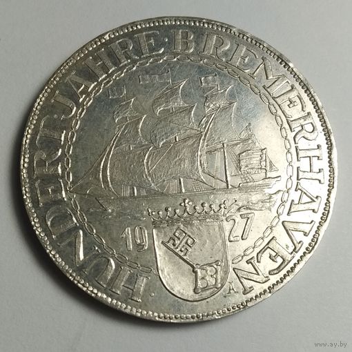 Германия. 5 марок 1927 года. Новодел. Серебро.
