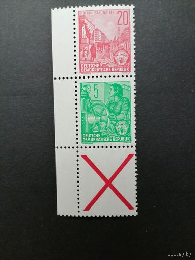 ГДР 1955 Сцепка вертикальная из марок стандарта "Пятилетка" (чистая**) Mi.SZ 2 455x+406х+Z каталог 9.00 евро