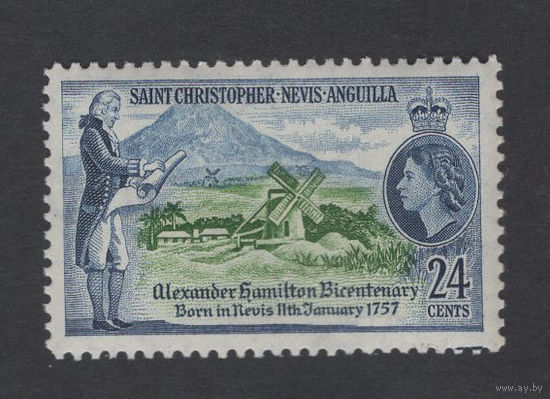 Сент Кристофер-Невис-Ангилья 1957** 200-летие Александра Гамильтона одного из отцов-основателей США, Королева Елизавета II Mi#128