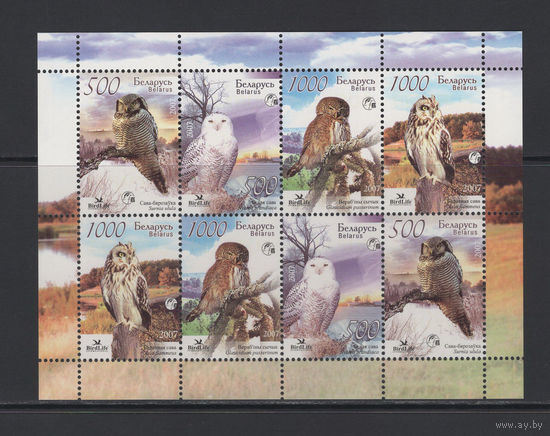 Фауна птицы Беларусь 2007 Малый лист коллекционных марок "Совы Беларуси"