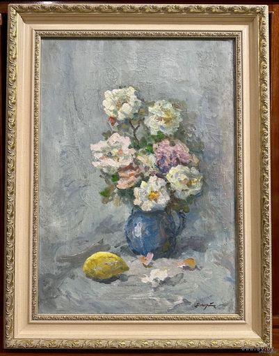 Дмухайло И.С "Розы", 1990г. Холст, масло. Размер 70х50 см. С рамой 65,5х85 см.