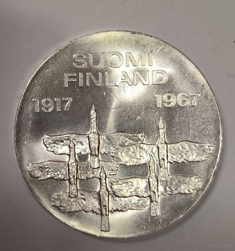 10 марок 1967 Финляндия серебро 24г 900 пр. 50 лет независимости
