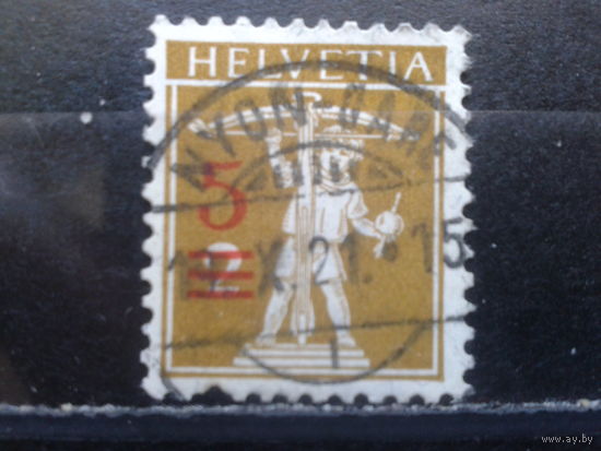 Швейцария,1921, надпечатка 5с на 2с, стандарт, Михель 6 евро гаш.