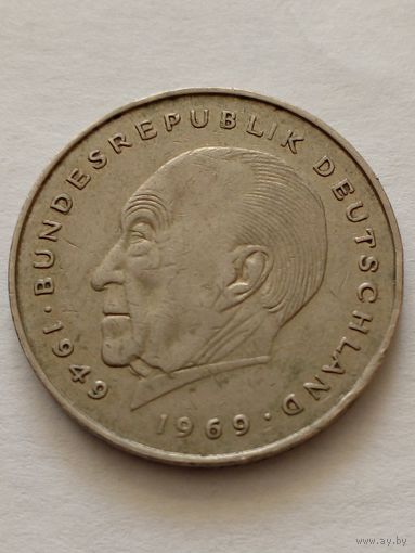 Германия.2 марки 1977 G. Конрад Аденауэр-первый канцлер ФРГ.(1949-1963)