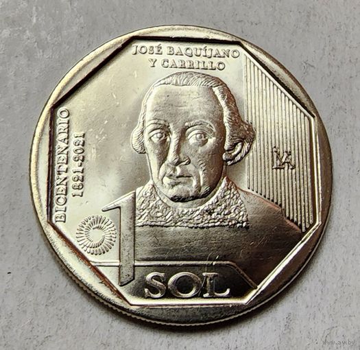 Перу 1 соль, 2022 200 лет Независимости - Хосе Бакияно-и-Каррильо UNC из ролла