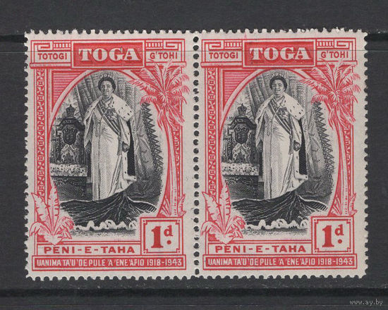 Тонга 1944** 1d Королева Салоте из династии Тупоу, 25 лет вступления на престол сцепка Mi#82
