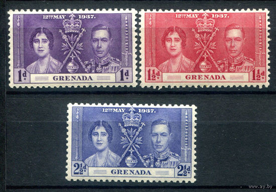 Британские колонии - Гренада - 1937г. - коронация короля Георга VI и королевы Елизаветы - 3 марки - полная серия, MH, MNH [Mi 120-122]. #2-Bc-132-B-2