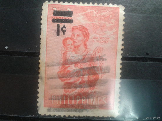 Филиппины, 1959. Вдова войны с ребенком, надпечатка