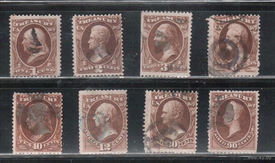 США-1873, (Мих.71-81), гаш. , Служебные марки, Президенты, Казначейство
