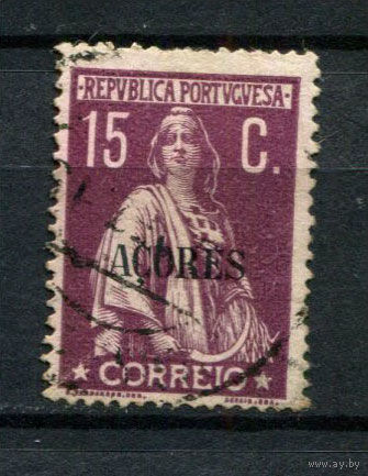 Португальские колонии - Азорские острова - 1912/1919 - Надпечатка ACORES на марках Португалии. Жница 15С - [Mi.161y A] - 1 марка. Гашеная.  (Лот 61AQ)