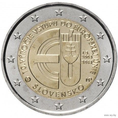 2 евро 2014 Словакия 10 лет вступлению в ЕС UNC из ролла