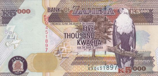 Замбия 5000 квача 2010 (UNC)