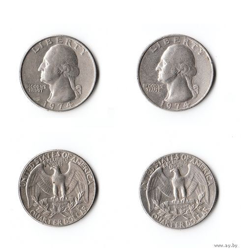 США 25 центов  Квотер  1974 года