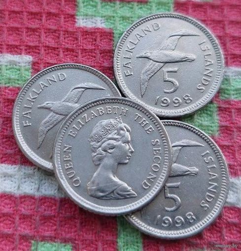 Фолклендские острова 5 пенни 1998 года. UNC. Альбатрос. Королева Елизавета II.