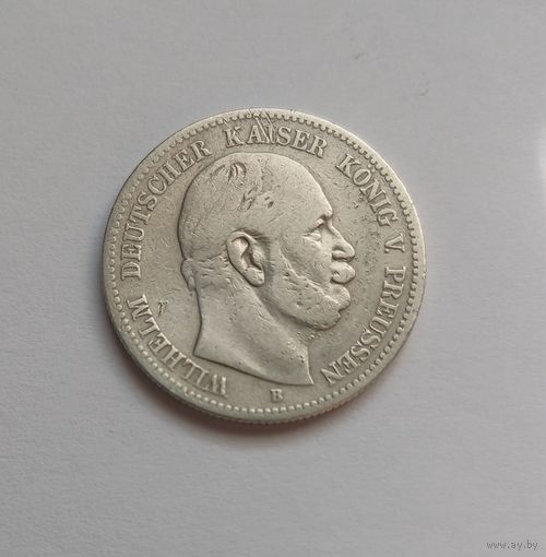 2 марки. 1876г. 900пр.,Вильгельм I.	Германская империя.Пруссия (1871 - 1918).