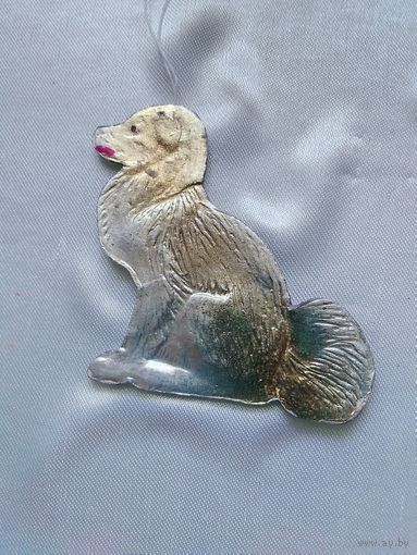 Старинный ёлочный картонаж.Собака.