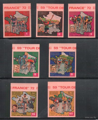 Гвинея Экваториальная-1973 (Мих.259В-265В) , ** ,   Спорт, Велоспорт , Велосипеды,(полная серия)